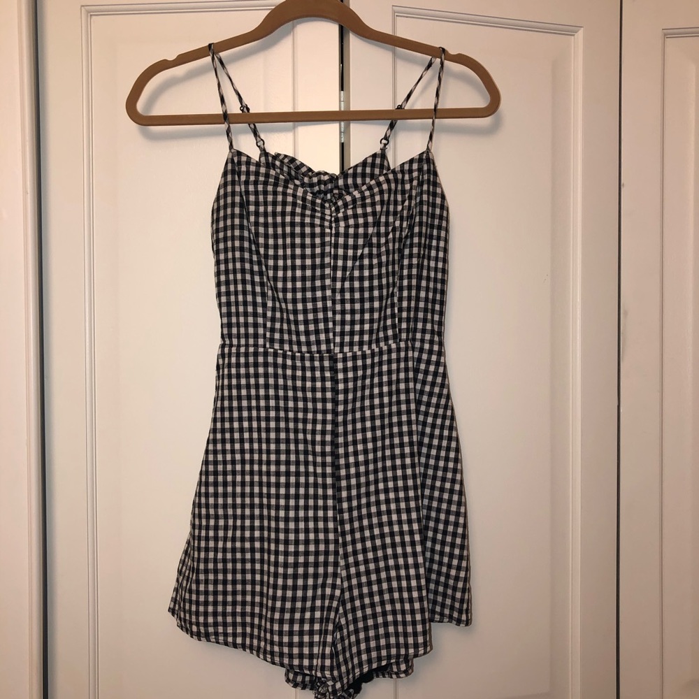 Black and white gingham romper